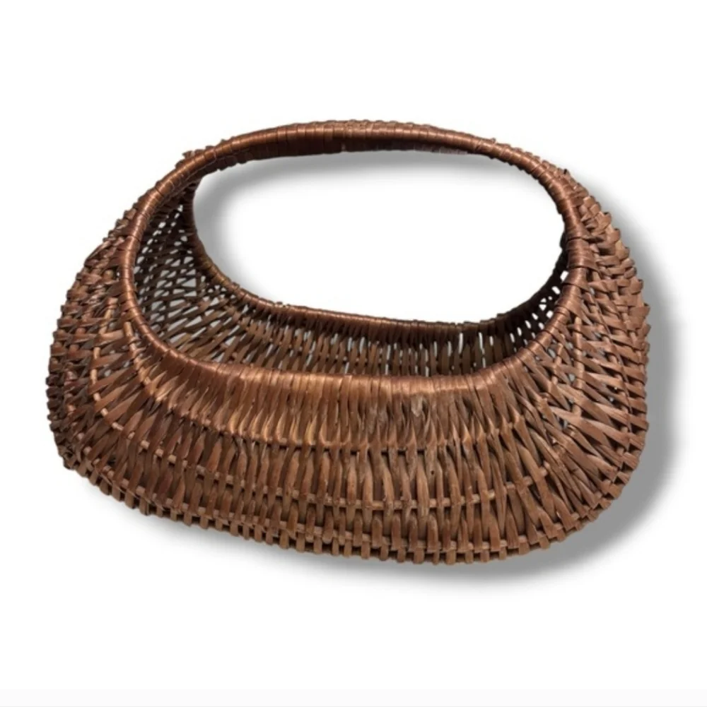 VINTAGE Large Wicker Rattan Half-Moon Oval Gondola Market Basket